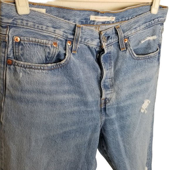 Levi's Womens 31 Blue Medium Wash Denim Distressed Wedgie Fit Straight Jeans - Picture 6 of 11